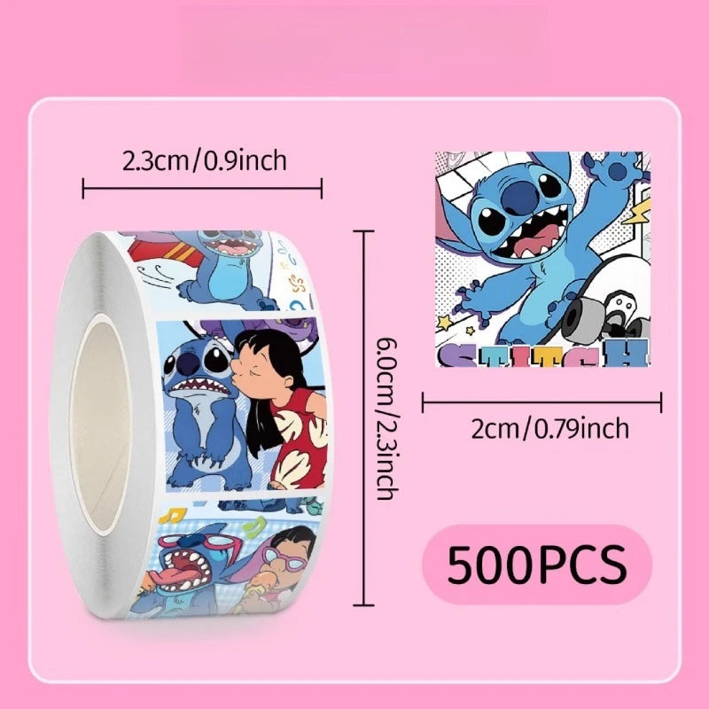 500PCS/Roll New Stitch Stickers Kids Cartoon Birthday Candy Bag Decorative Sealing Sticker Cute Anime Lilo & Stitch Stickers
