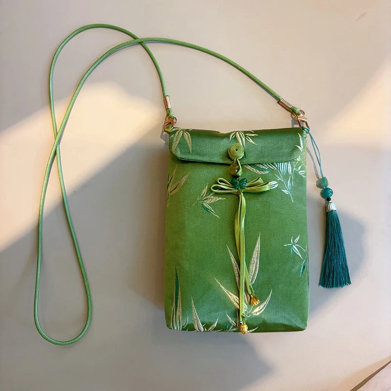 Small Celllphone Bags Chinese National Silk Embroidery Vertical Model Crossbody Bag