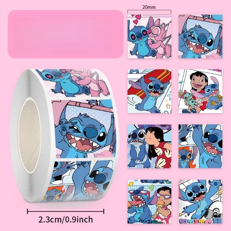 500PCS/Roll New Stitch Stickers Kids Cartoon Birthday Candy Bag Decorative Sealing Sticker Cute Anime Lilo & Stitch Stickers