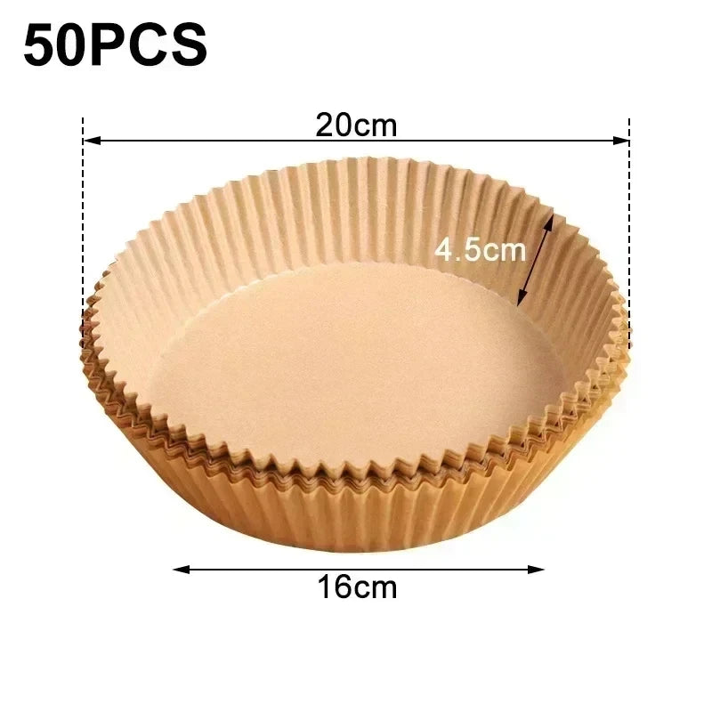 50Pcs Air Fryer Disposable Paper Non-Stick Airfryer Baking Papers Round Air-Fryer Paper Liners Paper Kitchen Accessories
