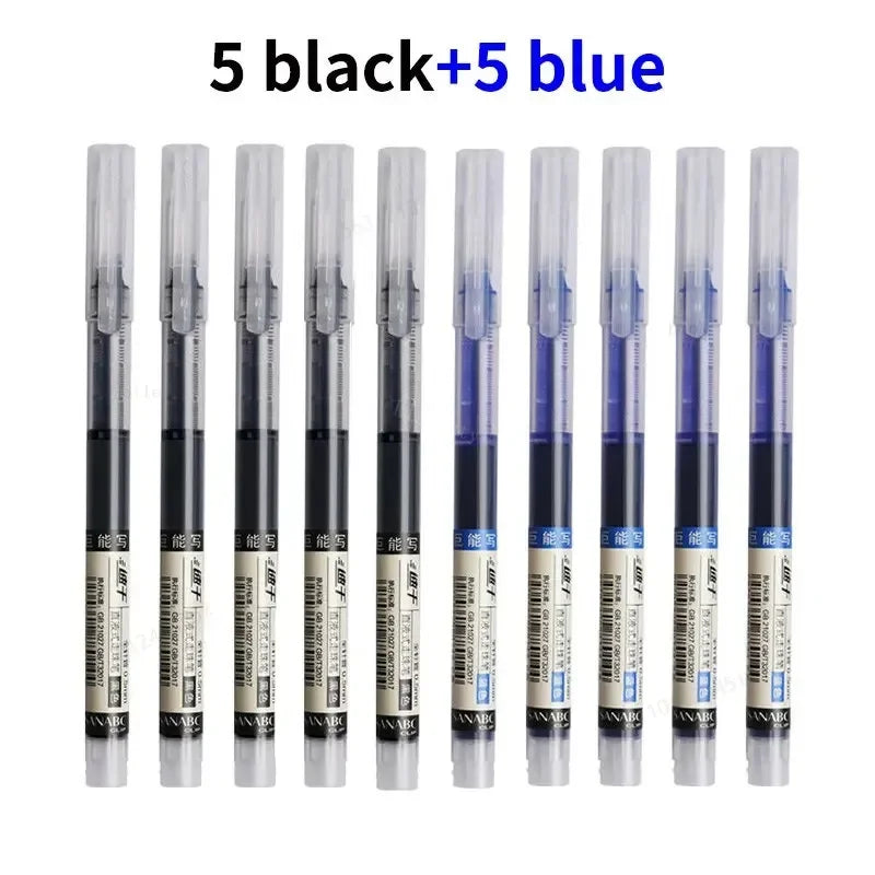 10Pcs High Quality Needle Type Gel Pen Straight Liquid Ballpoint Pens Perfect Kawaii Stationery for School/Office Writing Supply