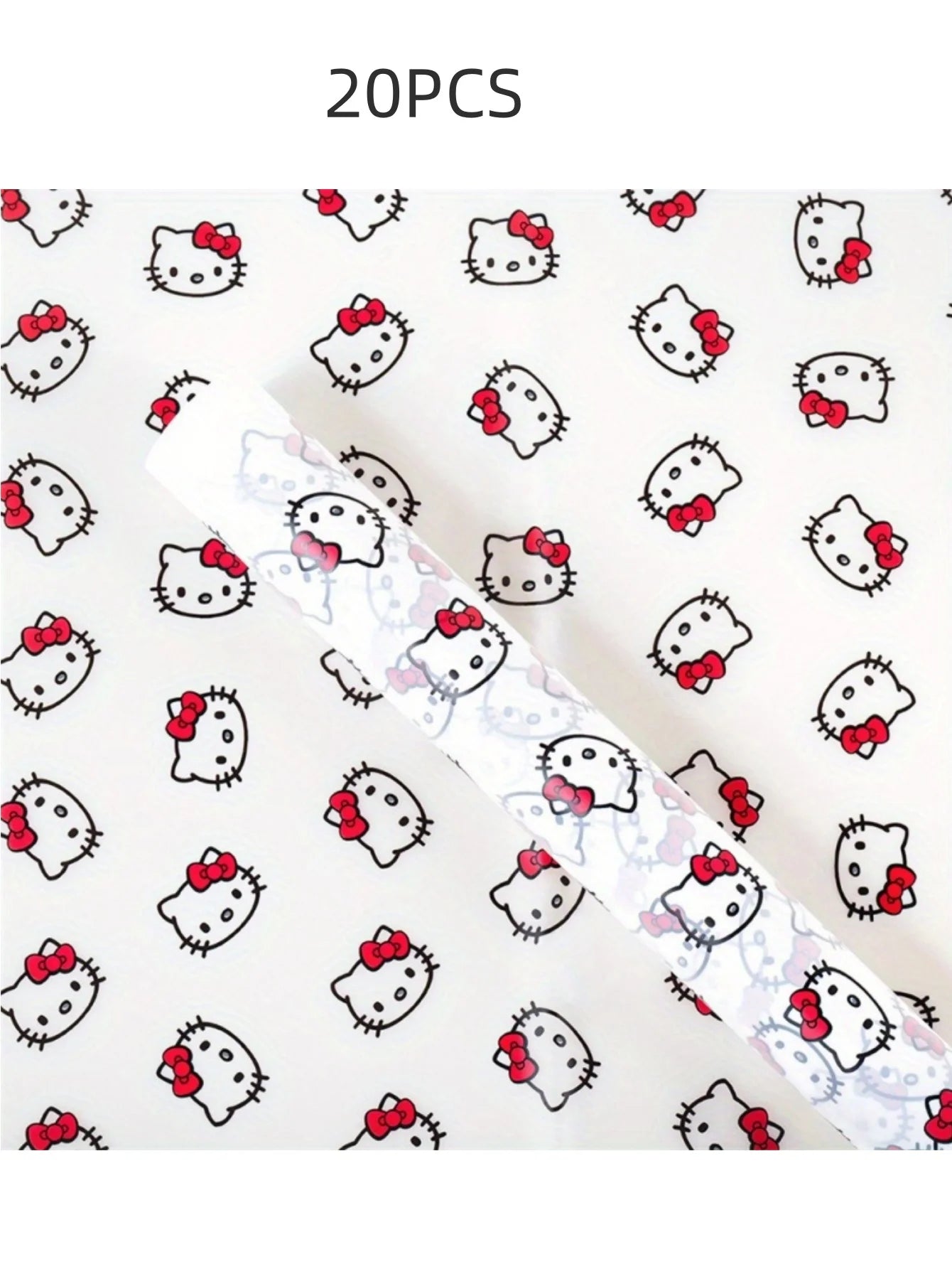 20pcs HelloKitty Gift Wrap Paper Cartoon Patterned Waterproof Wrapping Sheets with Ribbon for DIY Crafts Gifts and Floral Bouque