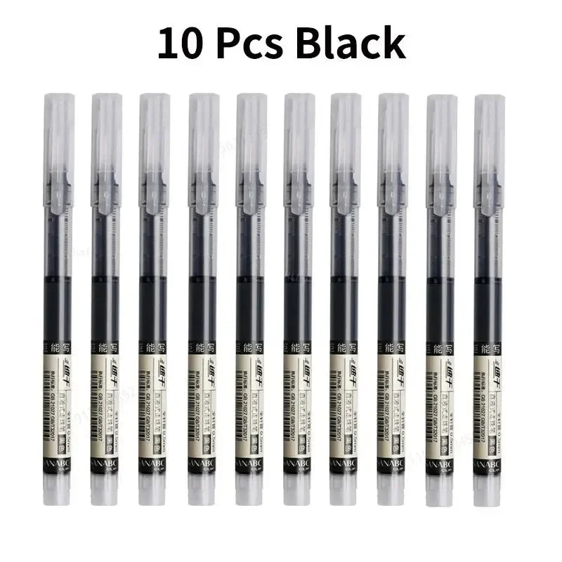 10Pcs High Quality Needle Type Gel Pen Straight Liquid Ballpoint Pens Perfect Kawaii Stationery for School/Office Writing Supply
