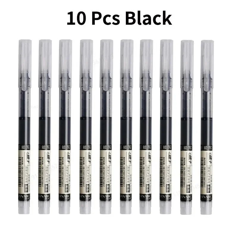 10Pcs High Quality Needle Type Gel Pen Straight Liquid Ballpoint Pens Perfect Kawaii Stationery for School/Office Writing Supply