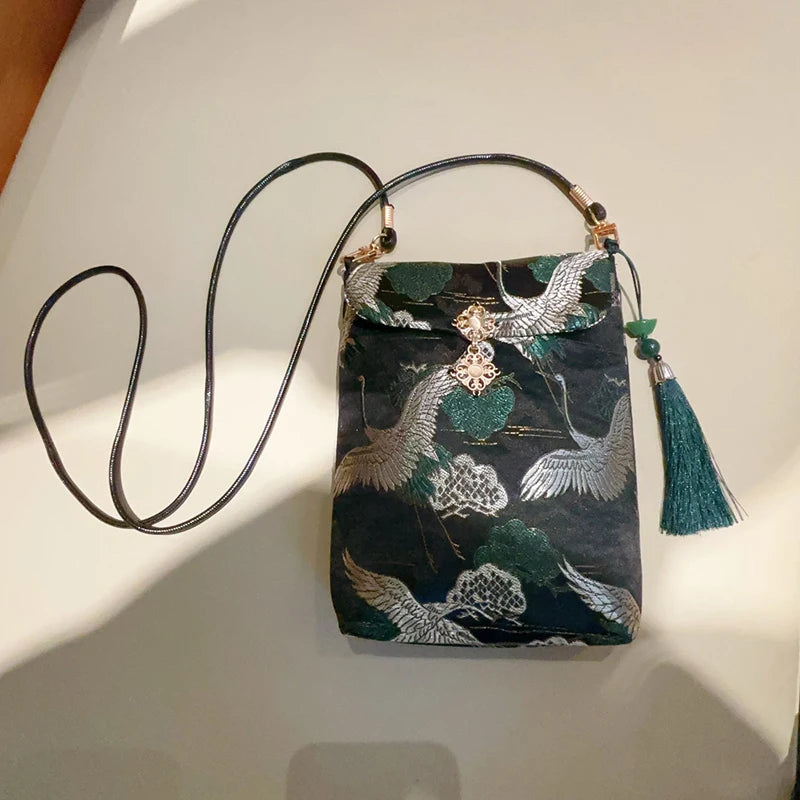 Small Celllphone Bags Chinese National Silk Embroidery Vertical Model Crossbody Bag