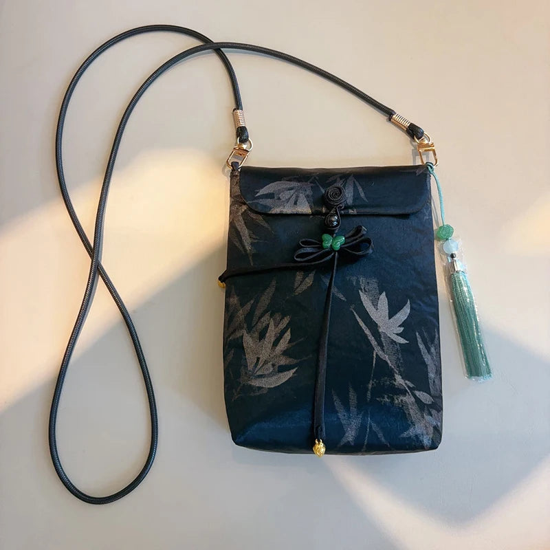 Small Celllphone Bags Chinese National Silk Embroidery Vertical Model Crossbody Bag