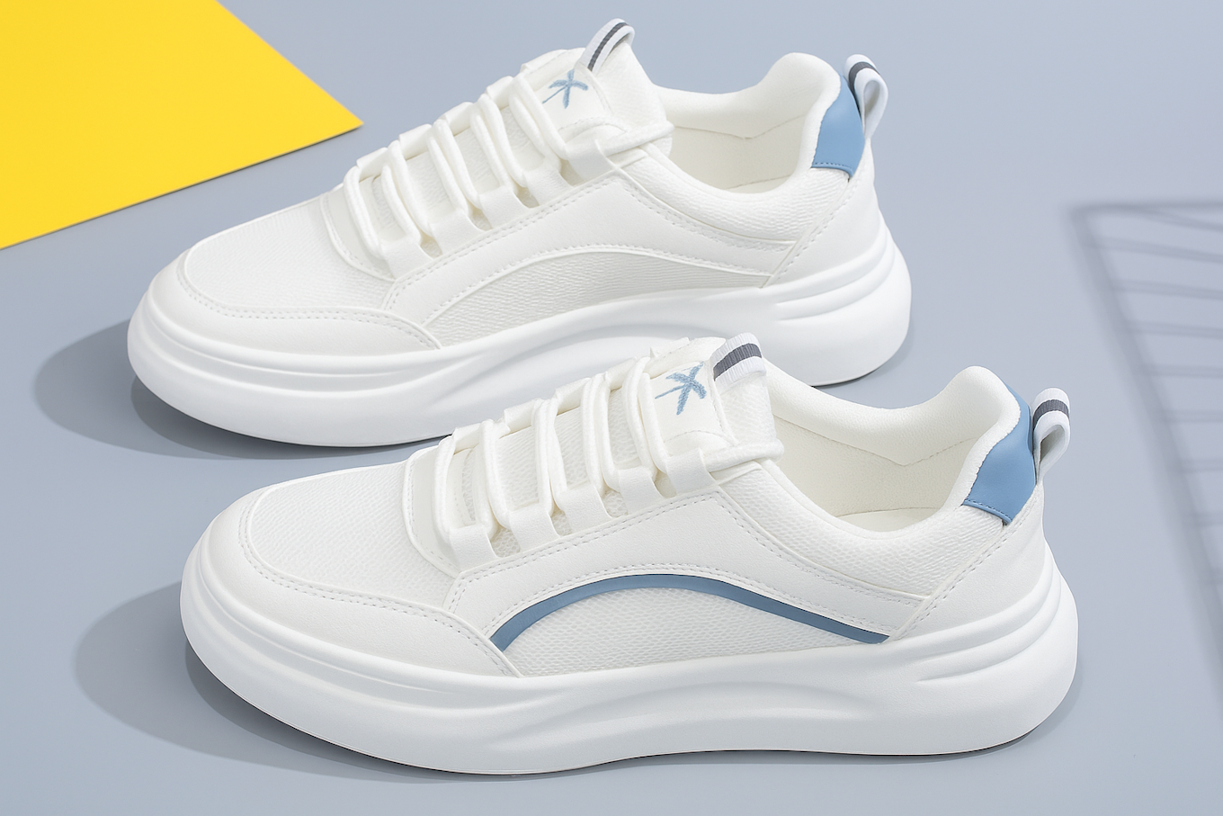 White & Blue Casual Sneakers with Trendy Design (SIZE 7 UK)